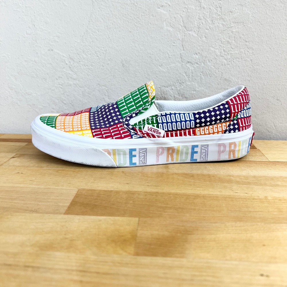 Vans Classic Slip-On Pride Rainbow Patchwork LGBTQ+ Letters Skate Shoes W Size 6